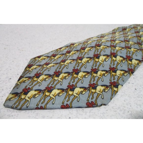 *Vintage Fendi Blue and Red Equestrian Horse Motif Silk Tie